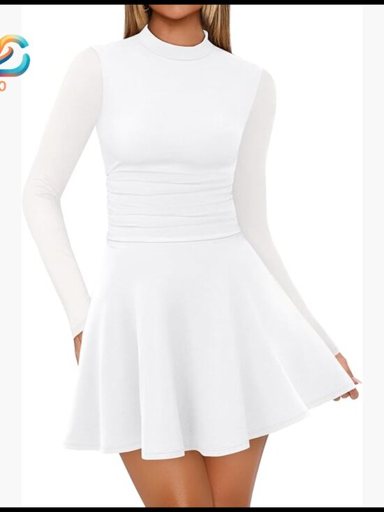 Dresses & Skirts - Long Sleeve Cocktail Dress Mock Neck Ruched Waist Mini Formal Party